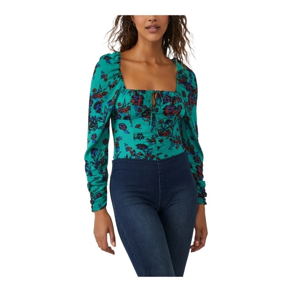 Nwt Free People Hilary Printed Top / green combo